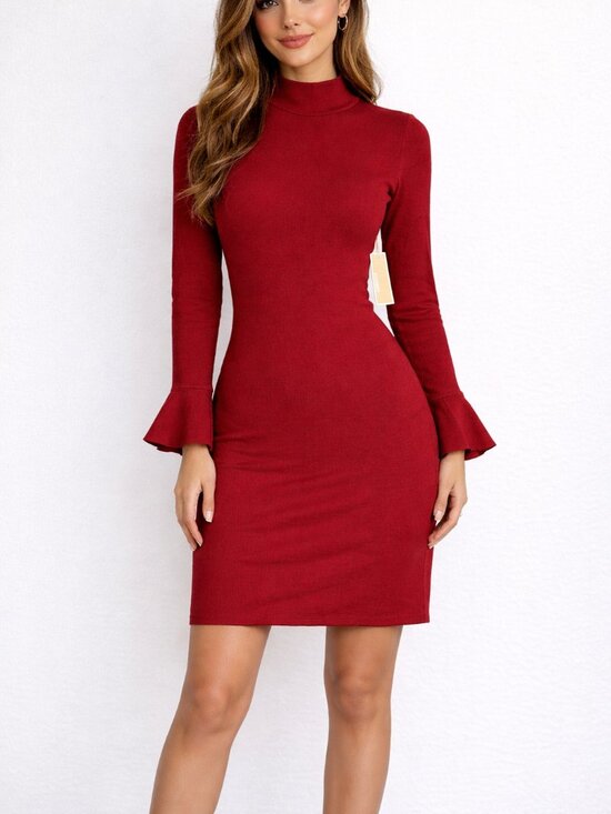 MICHAEL Michael Kors Dresses & Skirts - Michael Kors Red Currant Mockneck Sweater Dress – Bell Sleeve – Size S (est.)